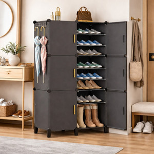 Evrum 18-Shelf 6-Door Plastic Shoe Rack with