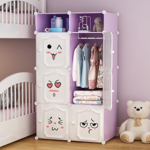 evrum 6-door 8-shelf plastic almirah for kids almirah of clothes cupboard pc collapsible wardrobe finish color - purple-hb1 diydo-it-yourself