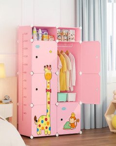 evrum 6-door 8-shelf plastic almirah for kids almirah of clothes cupboard pc collapsible wardrobe finish color - pink-s4 diydo-it-yourself