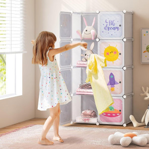 evrum 8-door 8-shelf plastic almirah for kids almirah of clothes cupboard pc collapsible wardrobe finish color - white-e4 diydo-it-yourself