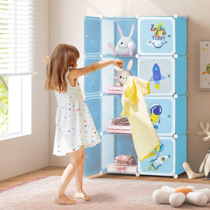 evrum 8-door 8-shelf plastic almirah for kids almirah of clothes cupboard pc collapsible wardrobe finish color - blue-c4 diydo-it-yourself