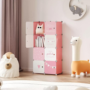 evrum 8-door 8-shelf plastic almirah for kids almirah of clothes cupboard pc collapsible wardrobe finish color - pink-hc diydo-it-yourself