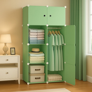 evrum 8-door 8-shelf plastic almirah for kids almirah of clothes cupboard pc collapsible wardrobe finish color - green-y3 diydo-it-yourself