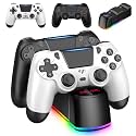 ewnol 2 Pack Controllers with Charging Dock Station for PS4 Controller, Wireless Controller Compatible with PS4/Pro/Slim Consoles, with LED Charging Dock, Black &amp; White