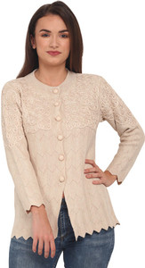 ewools embroidered round neck casual women beige sweater