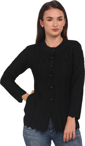 ewools embroidered round neck casual women black sweater