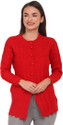eWools Embroidered Round Neck Casual Women Red Sweater