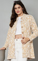 eWools Floral Print Round Neck Casual Women Beige, White Sweater