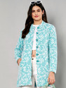 eWools Floral Print Round Neck Casual Women Blue Sweater