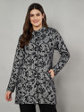 eWools Floral Print Round Neck Casual Women Black Sweater