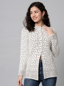 ewools floral print round neck party women white sweater