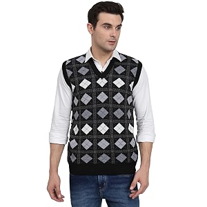 ewools men39s winterwear woolen checkered sleeveless cardigan sweaters
