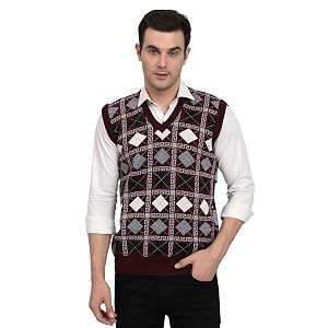 ewools men39s winterwear woolen checkered sleeveless cardigan sweaters