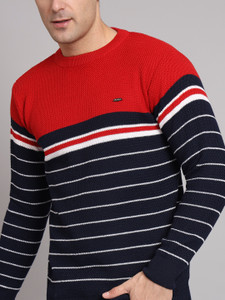 ewools men striped round neck red sweater