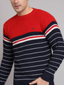 eWools Men Striped Round Neck Red Sweater