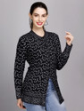 eWools Printed Round Neck Casual Women Black Sweater