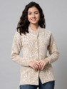 eWools Printed Round Neck Casual Women Beige Sweater