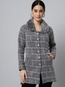 eWools Self Design Collared Neck Casual Women Grey Sweater