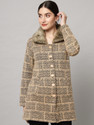 eWools Self Design Collared Neck Casual Women Gold Sweater