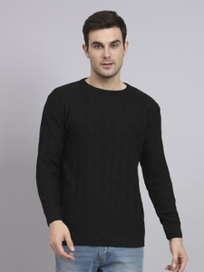ewools men self design round neck black sweater
