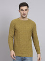 eWools Self Design Round Neck Casual Men Yellow Sweater