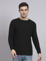 eWools Men Self Design Round Neck Black Sweater