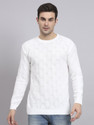 eWools Self Design Round Neck Casual Men White Sweater