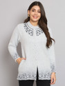 eWools Women Floral Print Collared Neck Grey
