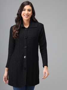 ewools woven collared neck casual women black sweater