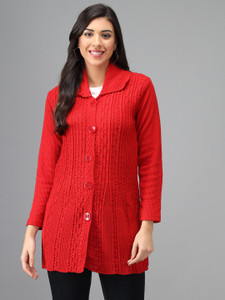 ewools woven collared neck casual women red sweater