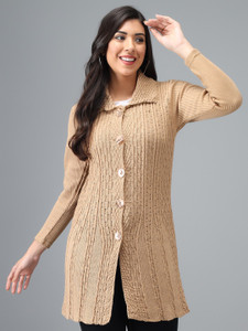 ewools woven collared neck casual women beige sweater