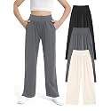EXARUS 3 Pack Girls Wide Leg Pants Baggy/Tapered Loose Casual School