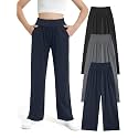 EXARUS 3 Pack Girls Wide Leg Pants Baggy/Tapered Loose Casual School