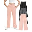 EXARUS 3 Pack Girls Wide Leg Pants Baggy/Tapered Loose Casual School