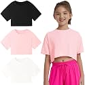 EXARUS Girls Athletic Shirts Quick Dry Workout Split Back Crop Tops 6-14Y