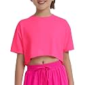 EXARUS Girls Athletic Shirts Quick Dry Workout Split Back Crop Tops 6-14Y