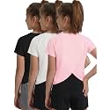 EXARUS Girls Athletic Shirts Quick Dry Workout Split Back Crop Tops 6-14Y
