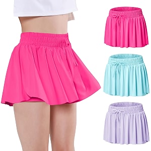exarus girls flowy butterfly shorts athletic 2 in 1 running skirt shorts preppy cheer gymnastics kids clothes 6-14y