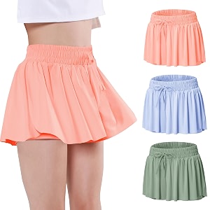 exarus girls flowy butterfly shorts athletic 2 in 1 running skirt shorts preppy cheer gymnastics kids clothes 6-14y