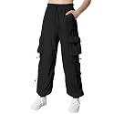 EXARUS Girls Parachute Pants Cargo Hip Hop Wide Leg Baggy Y2K Teen