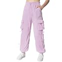 EXARUS Girls Parachute Pants Cargo Hip Hop Wide Leg Baggy Y2K Teen