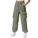 EXARUS Girls Parachute Pants Cargo Hip Hop Wide Leg Baggy Y2K Teen