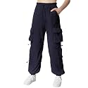 EXARUS Girls Parachute Pants Cargo Hip Hop Wide Leg Baggy Y2K Teen