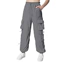 EXARUS Girls Parachute Pants Cargo Hip Hop Wide Leg Baggy Y2K Teen