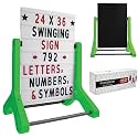 EXCELLO GLOBAL PRODUCTS Swinging Changeable Message Sidewalk Sign: 24" x 36" with 792 Pre-Cut Double Sided Letters and Storage Box. Includes Black Board &amp; Letter Board (Green Color Legs)