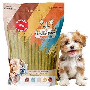 excite bites chicken munchy dental sticks for dogs  protein-rich rawhide chew sticks for all breeds  long-lasting dog chews amp snacks  chicken flavor dog treats 1 kg