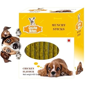 excite bites chicken flavor munchy sticks for dog  protein chew sticks for dogs  essentials treats for adult amp puppies dental sticks for dogs long-lasting dog chew stick-450grams