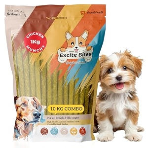 excite bites chicken flavor munchy sticks for dogs protein chew sticks for dogs  essentials treats for adult amp puppies dental sticks long-lasting chew stick 1 kg pack of 10