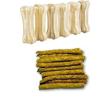excite bites combo offer-chicken munchy sticks 450 grm with rawhide pressed dog bones for all life stages size 334 6pcs