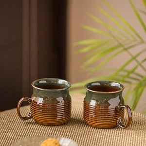 exclusivelane 39amber amp teal39 studio pottery chai tea cups set amp ceramic coffee mugs set of 2 280 ml microwave amp dishwasher safe - tea mugs ceramic mugs designer cups and mugs coffee cup milk mugs